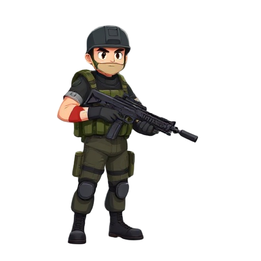 an soldier with injured hand and holding gun sideways 