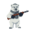 polar bear with winter hat, gloves, scarf, holding a shotgun, fierce pose, no background, transparent, game character, detailed