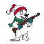 polar bear with red and white hat, blue gloves, green scarf, holding a shotgun, charming face, fierce pose, vibrant colors, side view, 2d platformer style, 