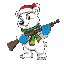 polar bear with red and white hat, blue gloves, green scarf, holding a shotgun, charming face, fierce pose, vibrant colors, side view, 2d platformer style, 