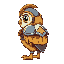 a cartoon-style armored owl viewed from the side, wearing bright and stylized medieval metal armor with plates and a helmet. the owl has big expressive eyes, a bold and playful look, and simplified, colorful armor details.