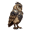 an armored owl viewed from the side, wearing intricate medieval-style metal armor with plates and a stylized helmet. the owl looks noble and strong, standing firm with sharp, watchful eyes. its armor shines subtly, showing details of wear and craftsmanshi