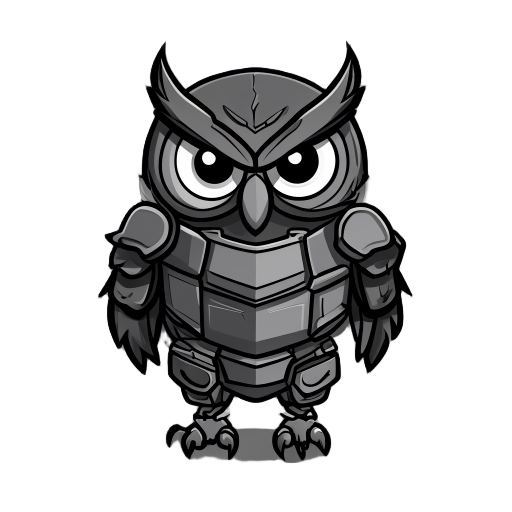 armored owl cartoon, black outline