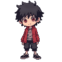 crie uma sprite do personagem sukuna, porém com o cabelo cumprido e tatuagens vermelhas ao invés de preta.