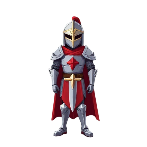 a royal knight with a red cape