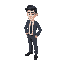 white man, black hair wearing a suit and dress shoes, full body