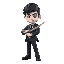 white man, black hair wearing a suit and dress shoes and holding a katana, full body