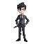 white man, black hair wearing a suit and dress shoes and holding a katana, full body