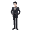 white man, black hair wearing a suit and dress shoes, full body