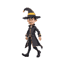 a magician walking to the right