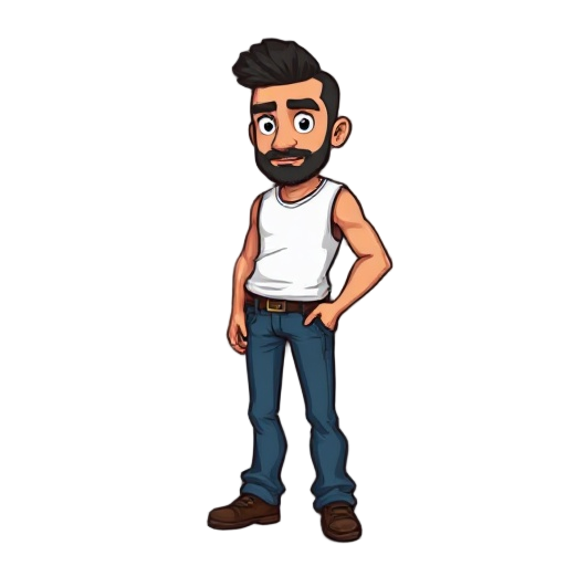 generate a main character for a 2d pixel farming game i'm building, i want a man with lebanese features, wearing a sleeveless white shirt and blue jeans
