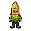 a corn seed, with gloves and boots, 32-bit style, expressive face.