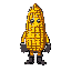 uma semente de milho, com luvas e botas, estilo 32 bits, rosto expressivo.