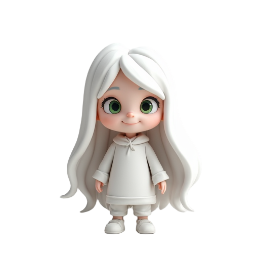 white child with long hair and green eyes.