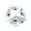 3d white tetrahedron artifact with one eye on each side 