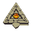 ancient triangle artifact with stone texture and one cat eye in the middle
