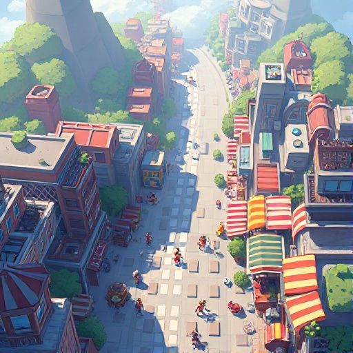 top down chracter game city to walk and see new things