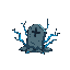 a grave from which blue lines like veins with black edges emanate. these "veins" are like a curse, spreading around from this grave