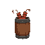 a barrel with dynamite inside. the dynamite is sticking out of the barrel and you can see the fuses hanging down