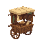 cart (medieval), inside there are clothes hanging on nails, food standing on a small table.