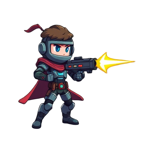 pixel 2d character hero that can shoot sci fi style