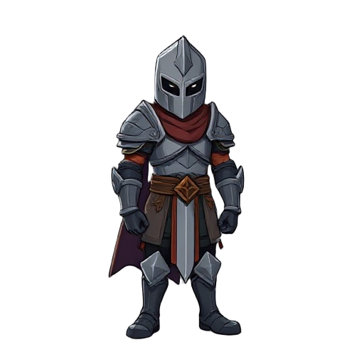 "i want a character in the same style as this image — a unique character that represents a knight who was betrayed and thrown into an abyss, where he spent a long time before returning to life."