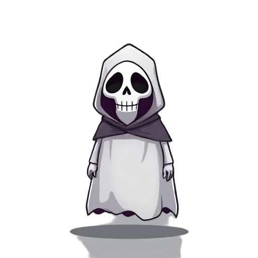make cute ghost with skull face and cover its body with cape 