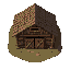 "32x32 pixel art wooden barn, 1860s american style, wargame asset, top-down view, limited palette"