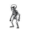 side view of an ferocious skeleton with no weapons or armor.  greyscale. 16-bit.  pixel art.