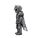 side view of a floating enchanted suit of armor styled in a medieval knight style.  greyscale. 16-bit.  pixel art.