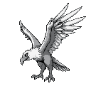 side view of giant flying eagle, roc monster.  enormous wings.  greyscale. 16-bit.  pixel art.
