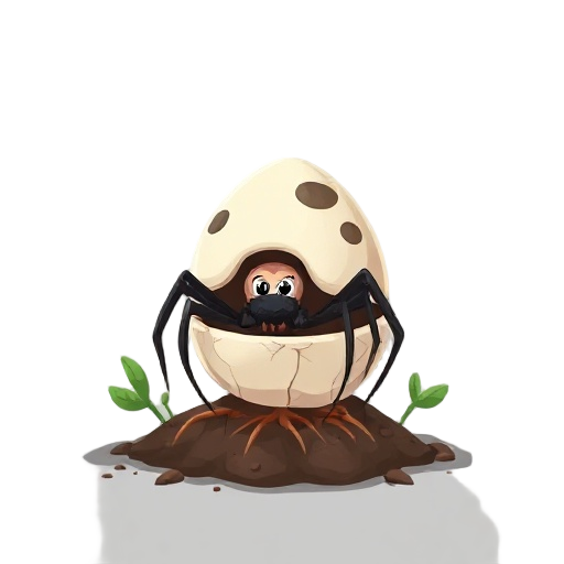 spider egg sack with roots in the soil