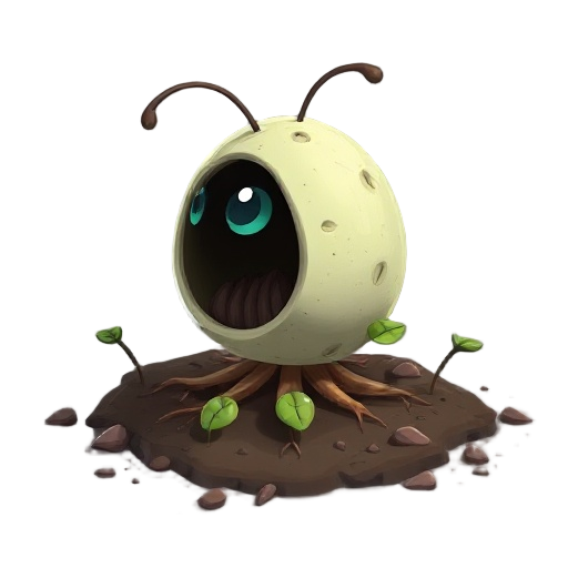 insect alien egg sack with roots in the soil