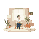 psychologist sitting on a chair in a warmly lit therapy room