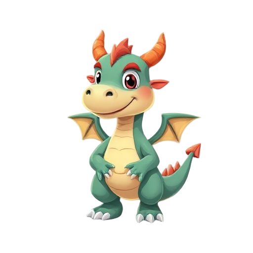 create an original mascot for an educational children's game website featuring a small, friendly dragon character that embodies magic and approachability, with a playful and captivating visual appeal 