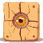 a pale brown wooden block with cracks and an yellow and orange eye in the middle