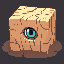 a pale wooden block with cracks and an eye in the middle