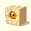 a pale wooden block with cracks and an yellow and orange eye in the middle
