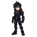 2d space mercenary boy with long black hair with cyberpunk armor who look dangerous
