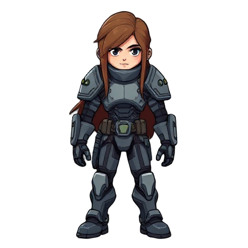 2d space mercenary  with long brown hair