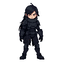 2d space mercenary boy with long black hair with cyberpunk armor who look dangerous in smooth style minimalist