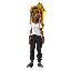 black woman, yellow dreadlocks, wearing white blouse, black jogger pants
