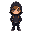 a character who wears a hood and partially hides his face, his clothes are dark but bright and his eyes are determined, he stands with his hands in his pockets