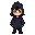 a character who wears a hood and partially hides his face, his clothes are dark but bright and his eyes are determined, he stands with his hands in his pockets, his art style is inspired by celeste an