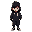 a character who wears a hood and partially hides his face, his clothes are dark but bright and his eyes are determined, he stands with his hands in his pockets, his art style is inspired by celeste an