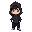 a character who wears a hood and partially hides his face, his clothes are dark but bright and his eyes are determined, he stands with his hands in his pockets, his art style is inspired by celeste an