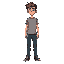  a young teen, has average height, wearing t-shirt and jeans.out of zombie survival condition.