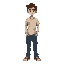  a young teen, has average height, wearing t-shirt and jeans.clothes has a slight stain of blood.