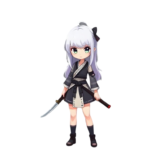 white hair girl with katana 