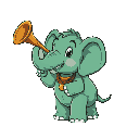 green elephant playing trumpet